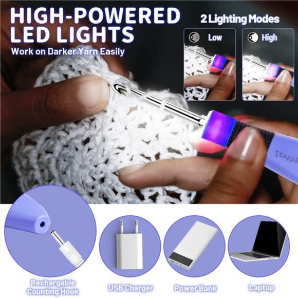 Crochet Hook Set, Crochet Hooks with LED with 12 Interchangeable Crochet Hooks - Picture 5 of 6